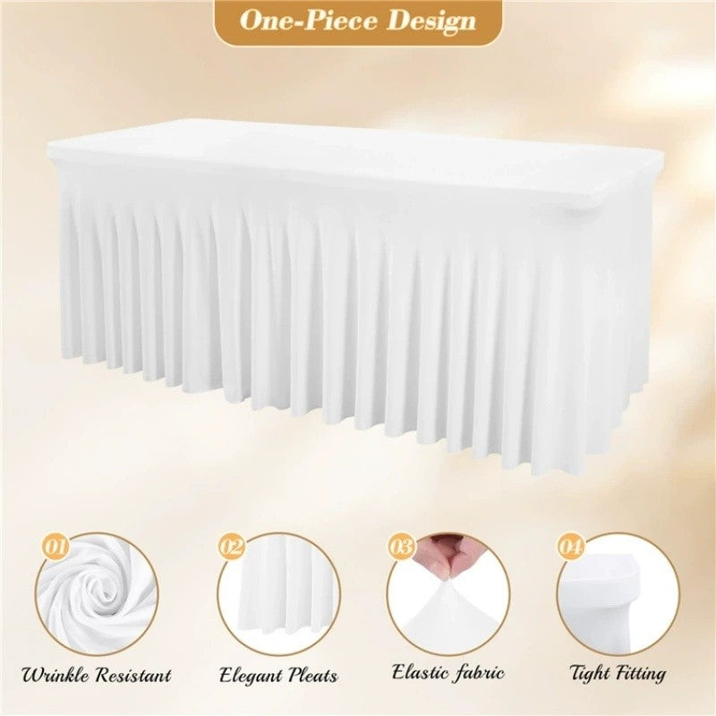 Rectangular Skirt Tablecloth Elastic Dining Table Cover for Wedding Party Meeting