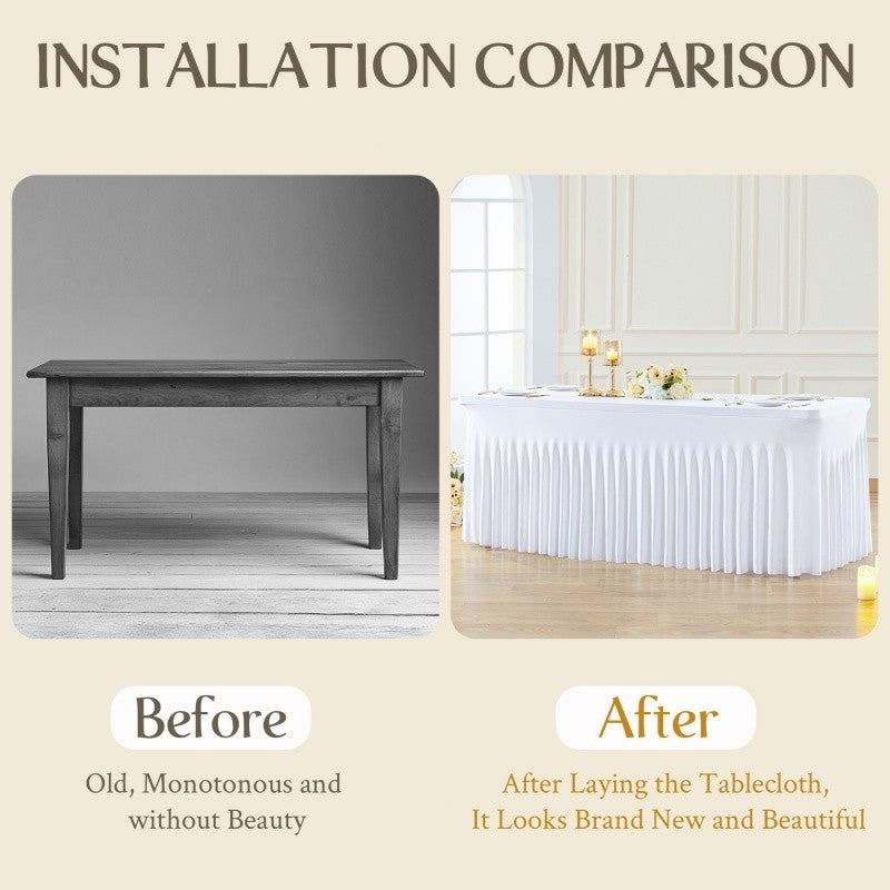 Rectangular Skirt Tablecloth Elastic Dining Table Cover for Wedding Party Meeting