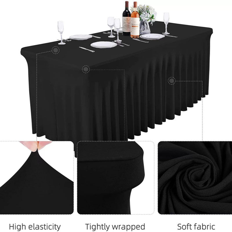 Rectangular Skirt Tablecloth Elastic Dining Table Cover for Wedding Party Meeting