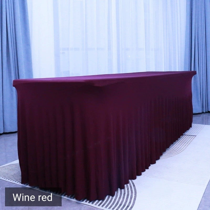 Rectangular Skirt Tablecloth Elastic Dining Table Cover for Wedding Party Meeting