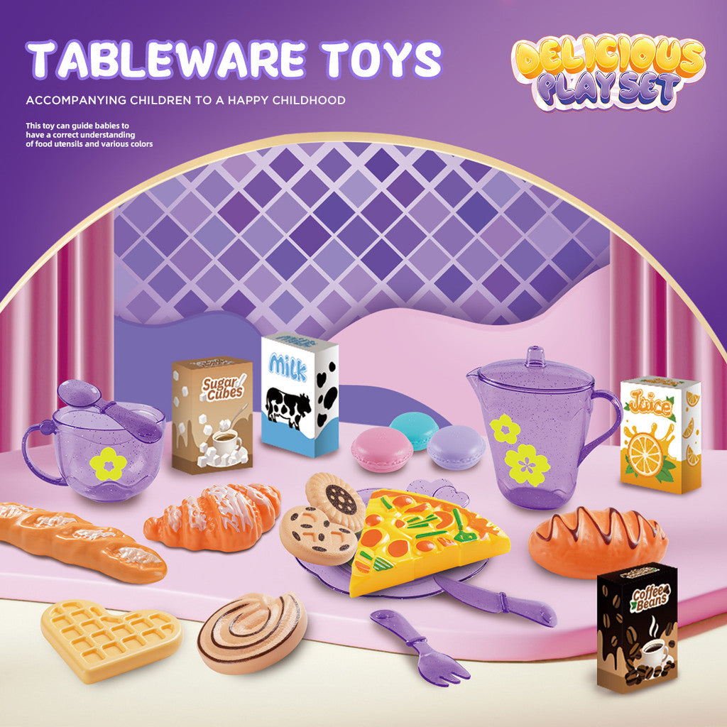 SG 25pcs Kids Play House Kitchen Tableware Tea Sets Afternoon Tea Desserts Children's Toy Sets Educational Toys