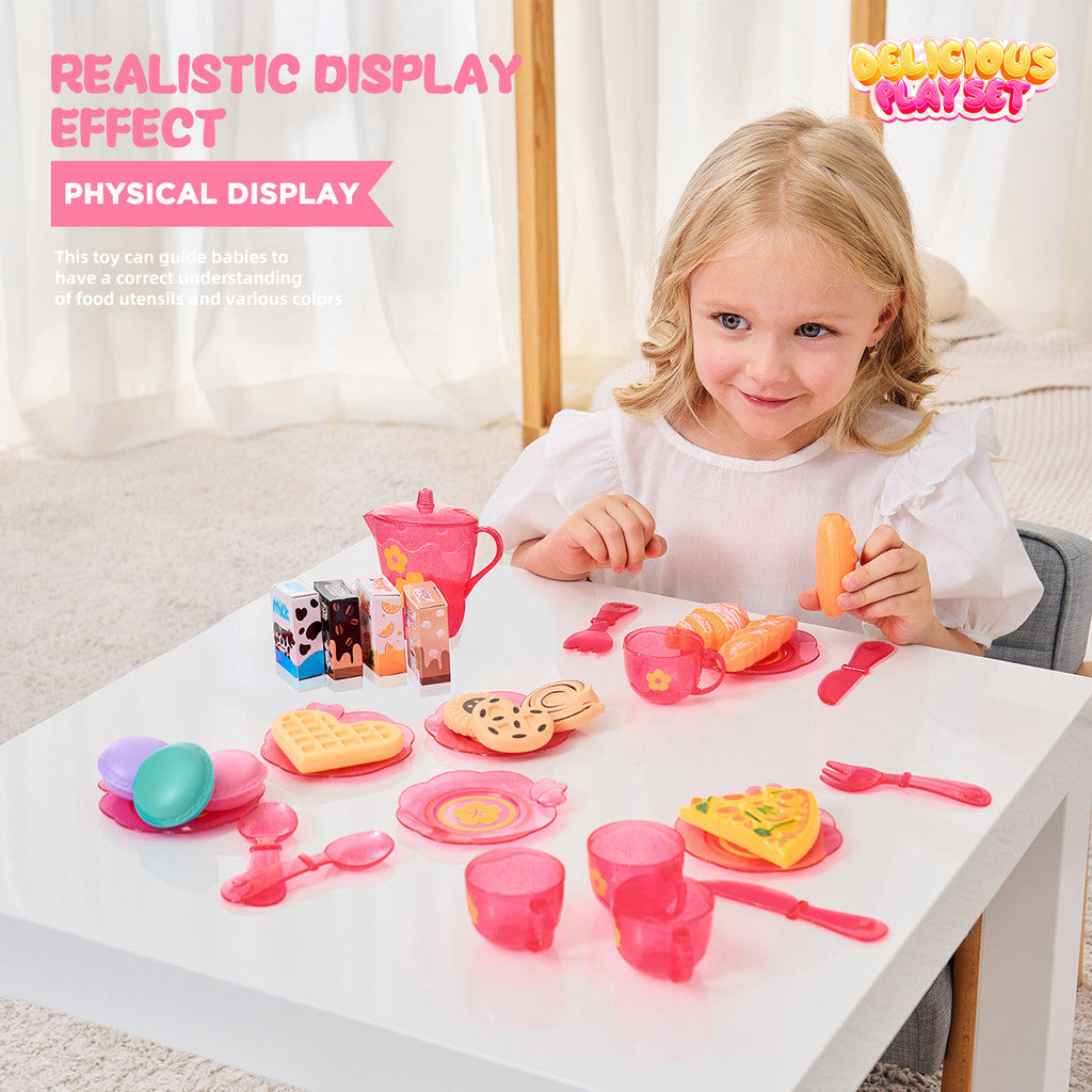SG 25pcs Kids Play House Kitchen Tableware Tea Sets Afternoon Tea Desserts Children's Toy Sets Educational Toys