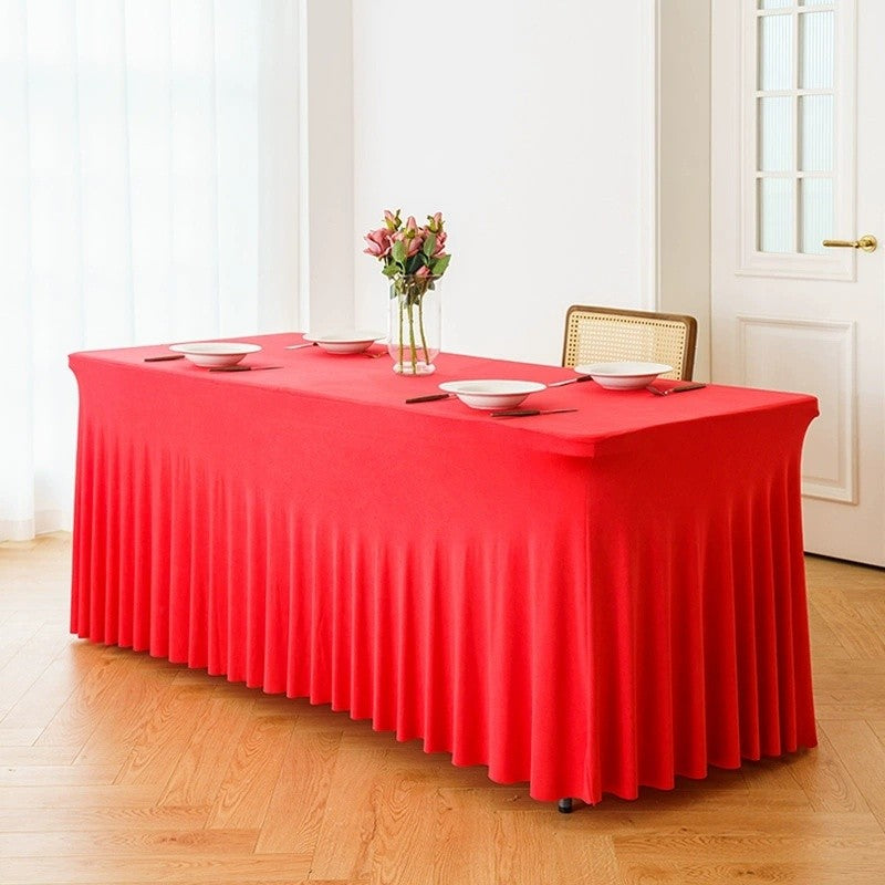 Rectangular Skirt Tablecloth Elastic Dining Table Cover for Wedding Party Meeting