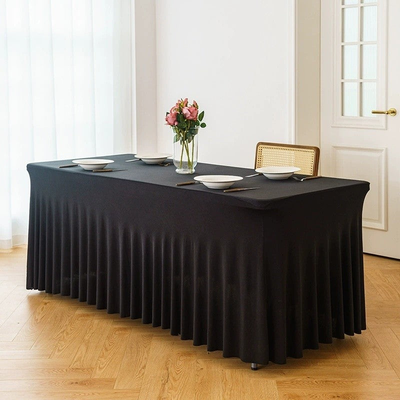 Rectangular Skirt Tablecloth Elastic Dining Table Cover for Wedding Party Meeting