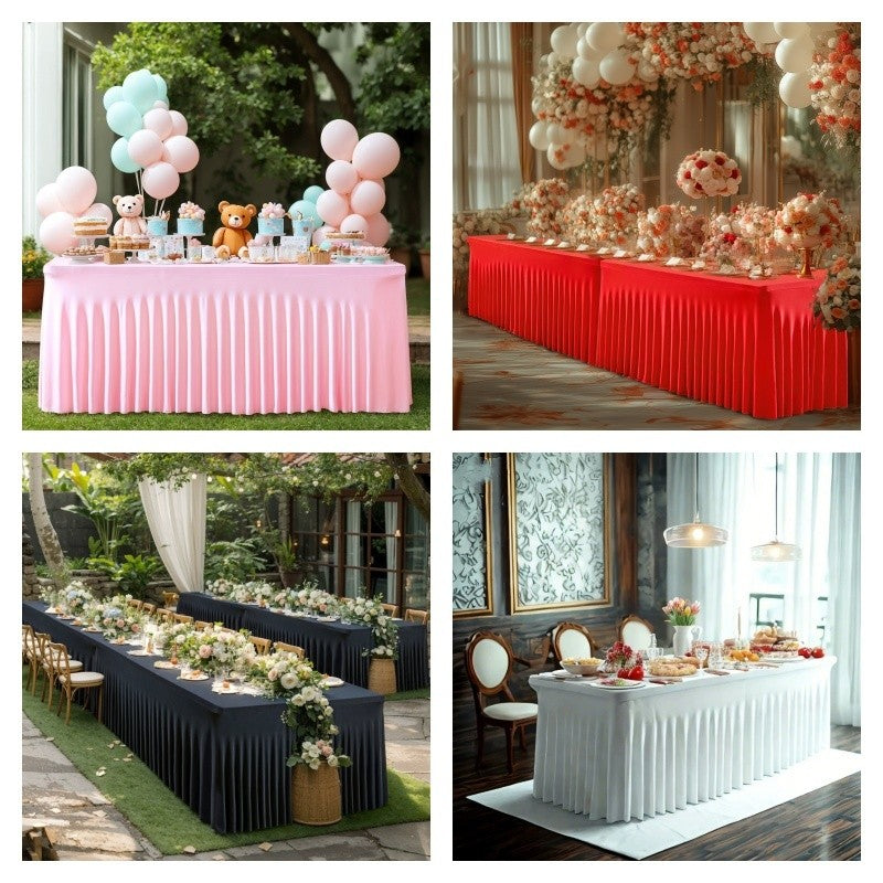 Rectangular Skirt Tablecloth Elastic Dining Table Cover for Wedding Party Meeting