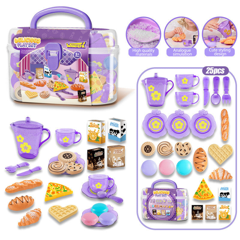 SG 25pcs Kids Play House Kitchen Tableware Tea Sets Afternoon Tea Desserts Children's Toy Sets Educational Toys
