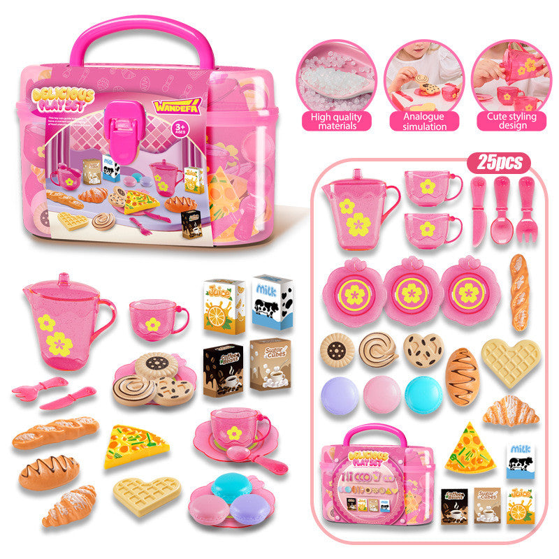 SG 25pcs Kids Play House Kitchen Tableware Tea Sets Afternoon Tea Desserts Children's Toy Sets Educational Toys