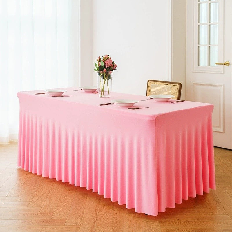 Rectangular Skirt Tablecloth Elastic Dining Table Cover for Wedding Party Meeting