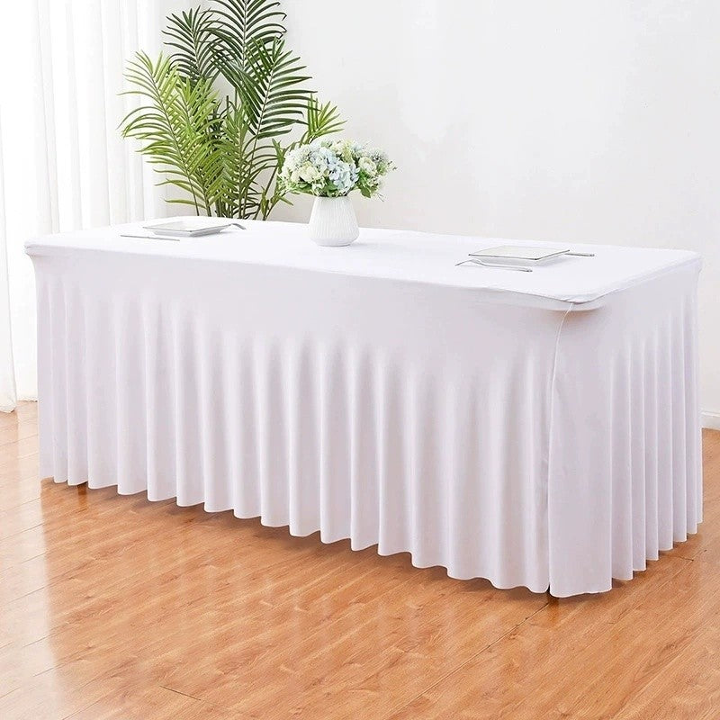Rectangular Skirt Tablecloth Elastic Dining Table Cover for Wedding Party Meeting