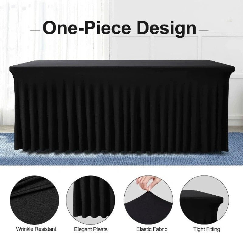 Rectangular Skirt Tablecloth Elastic Dining Table Cover for Wedding Party Meeting