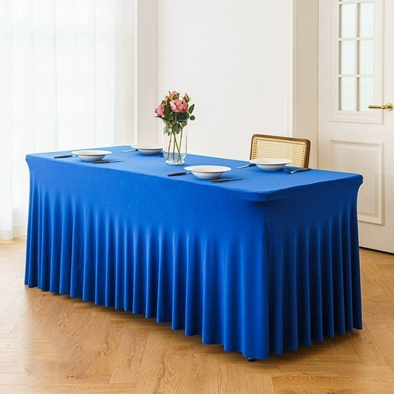 Rectangular Skirt Tablecloth Elastic Dining Table Cover for Wedding Party Meeting