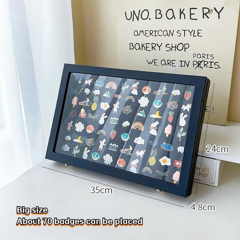 Badge storage and display box / medal transparent dustproof display rack / PU leather medal brooch badge photo frame