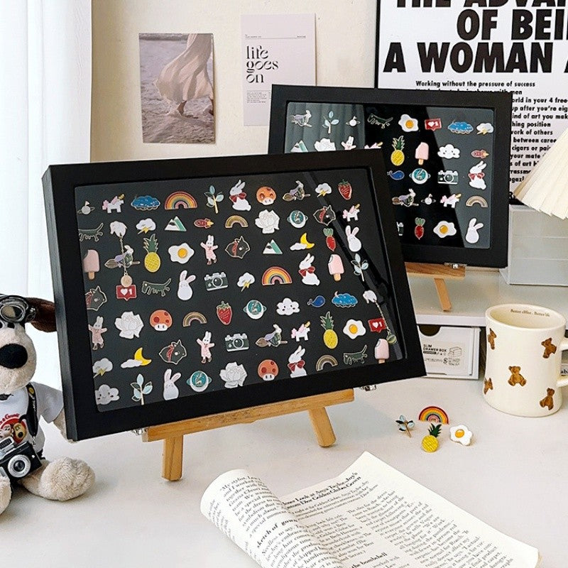 Badge storage and display box / medal transparent dustproof display rack / PU leather medal brooch badge photo frame