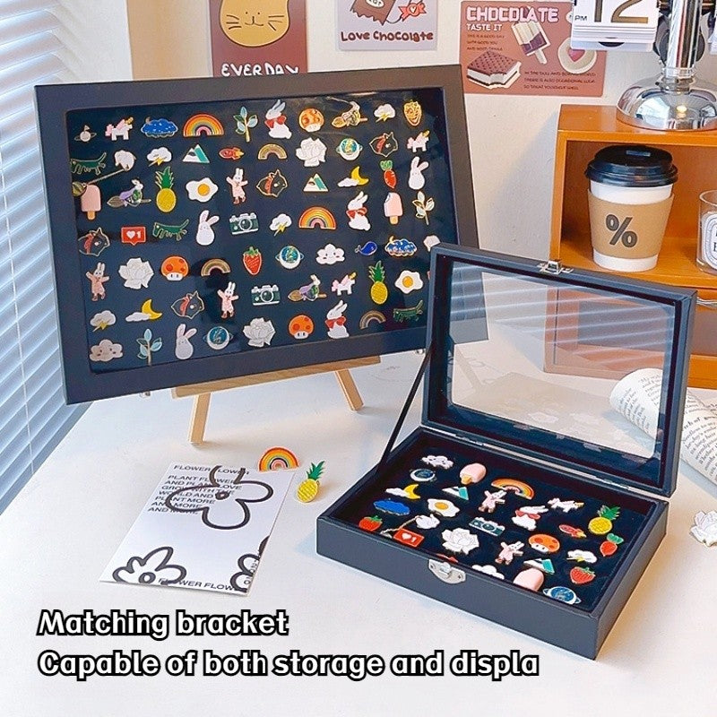 Badge storage and display box / medal transparent dustproof display rack / PU leather medal brooch badge photo frame