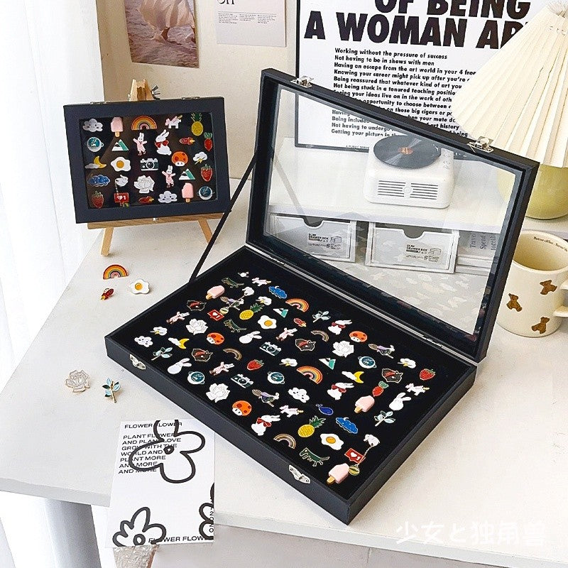 Badge storage and display box / medal transparent dustproof display rack / PU leather medal brooch badge photo frame