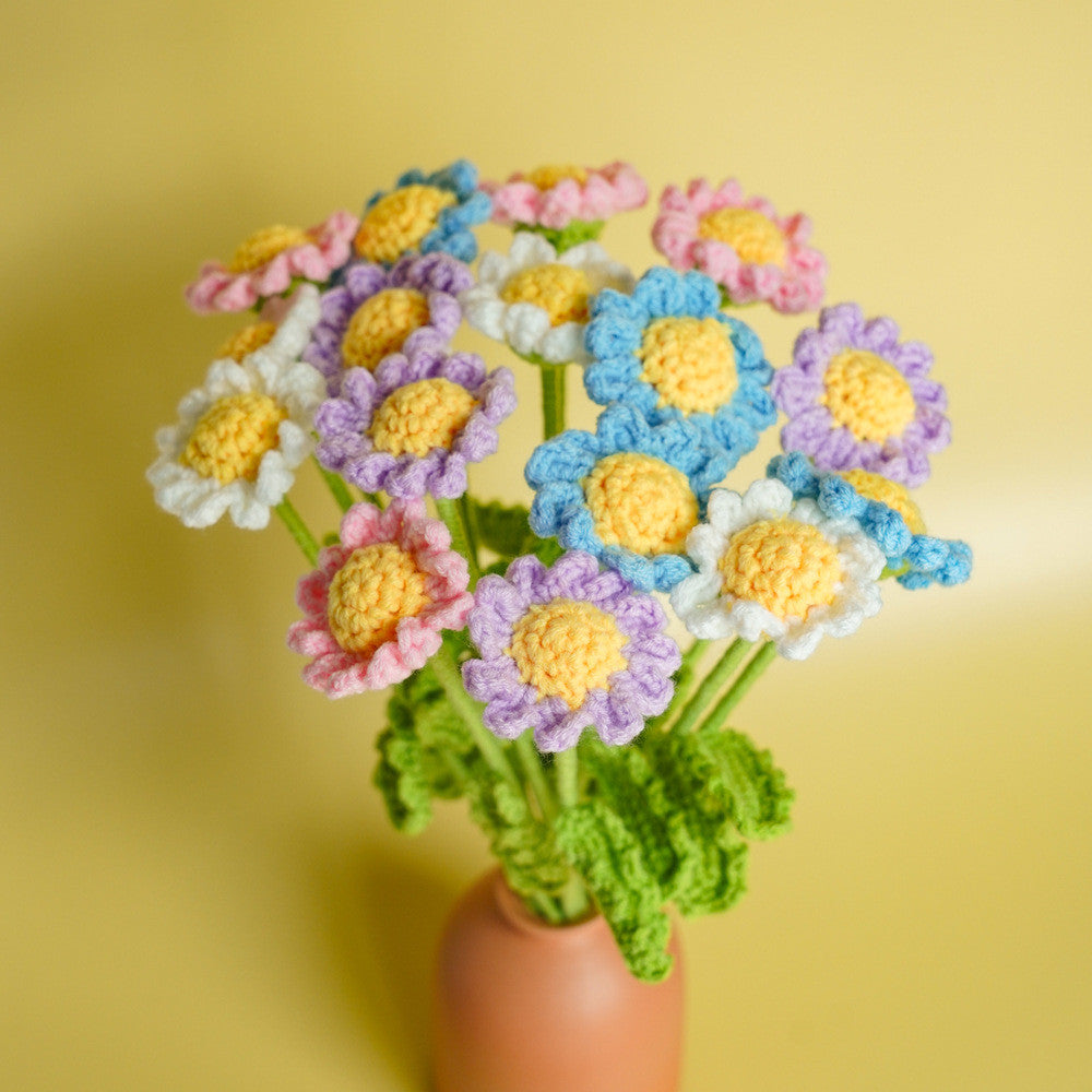 Hand-knitted Crochet Flowers Rose/Sunflower/Tulip/Daisy Crochet Flower Bouquet Gift for Mother Teacher