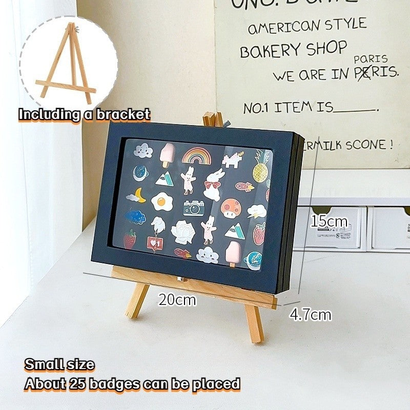Badge storage and display box / medal transparent dustproof display rack / PU leather medal brooch badge photo frame