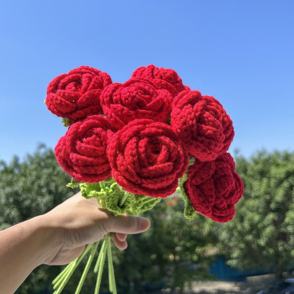 Hand-knitted Crochet Flowers Rose/Sunflower/Tulip/Daisy Crochet Flower Bouquet Gift for Mother Teacher