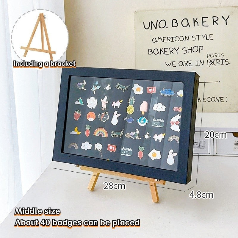 Badge storage and display box / medal transparent dustproof display rack / PU leather medal brooch badge photo frame