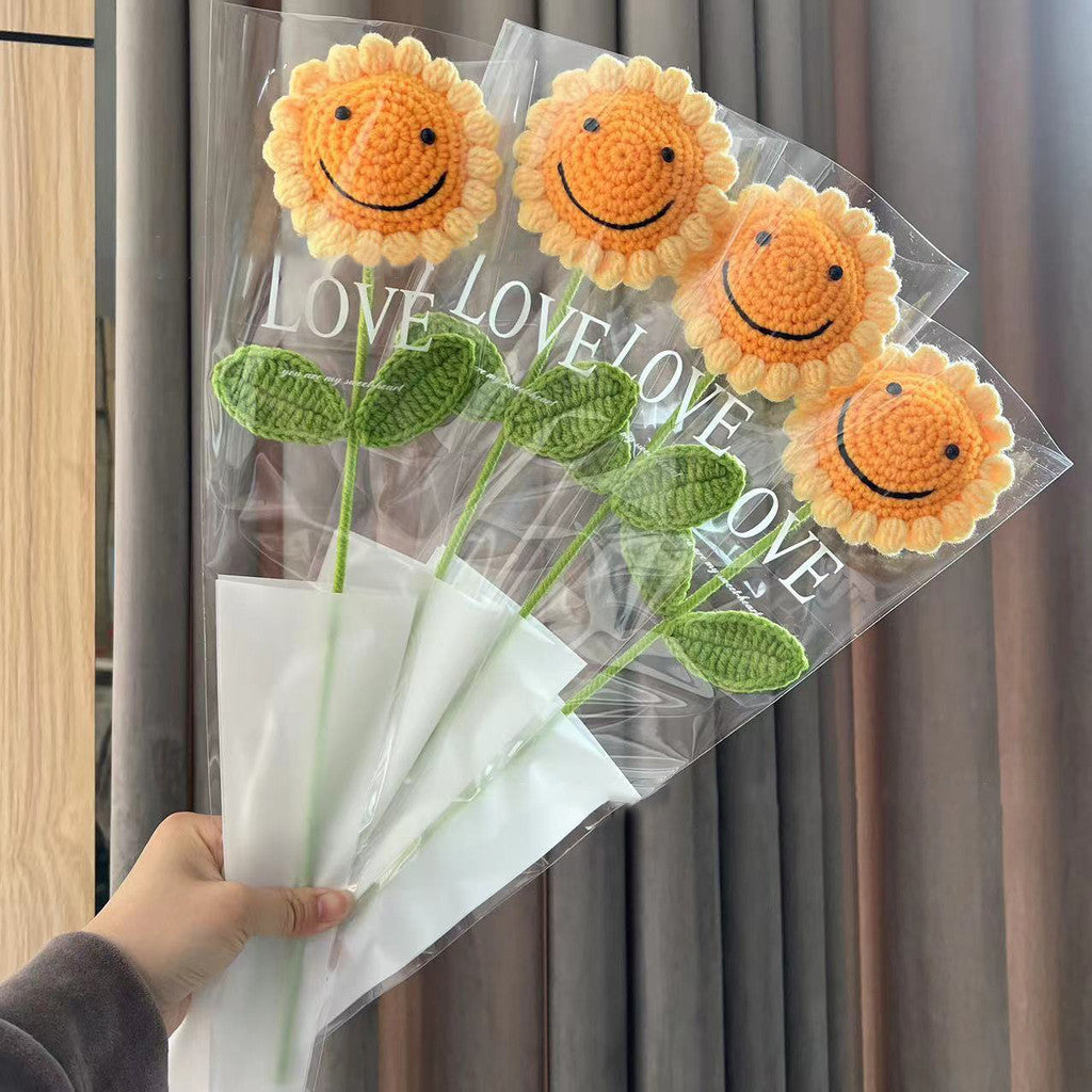 Hand-knitted Crochet Flowers Rose/Sunflower/Tulip/Daisy Crochet Flower Bouquet Gift for Mother Teacher