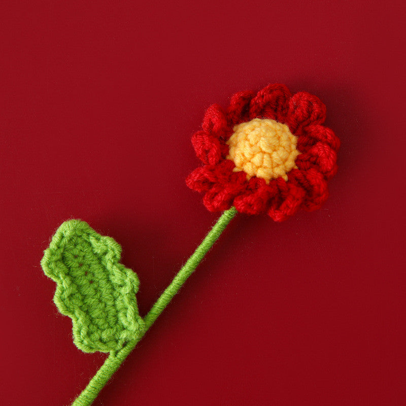 Hand-knitted Crochet Flowers Rose/Sunflower/Tulip/Daisy Crochet Flower Bouquet Gift for Mother Teacher