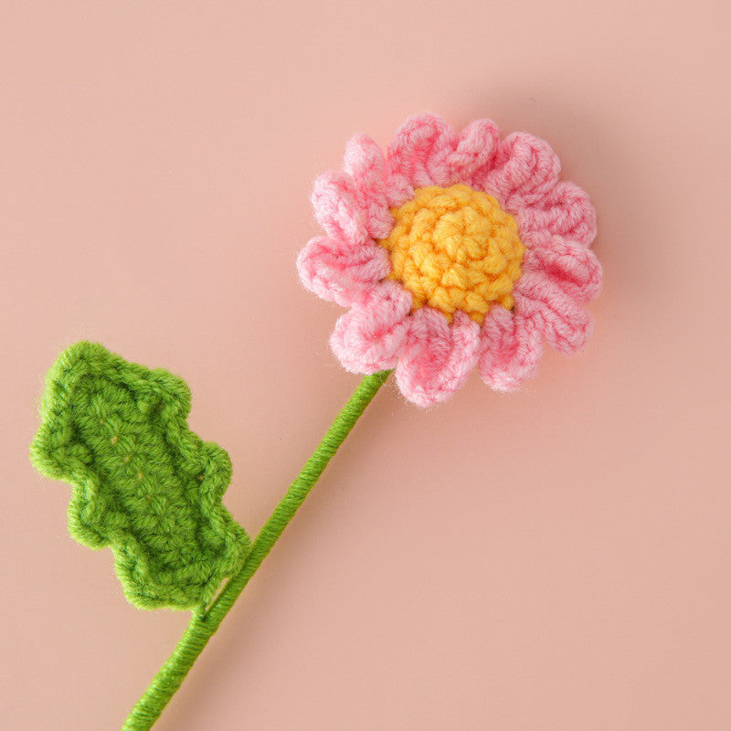 Hand-knitted Crochet Flowers Rose/Sunflower/Tulip/Daisy Crochet Flower Bouquet Gift for Mother Teacher