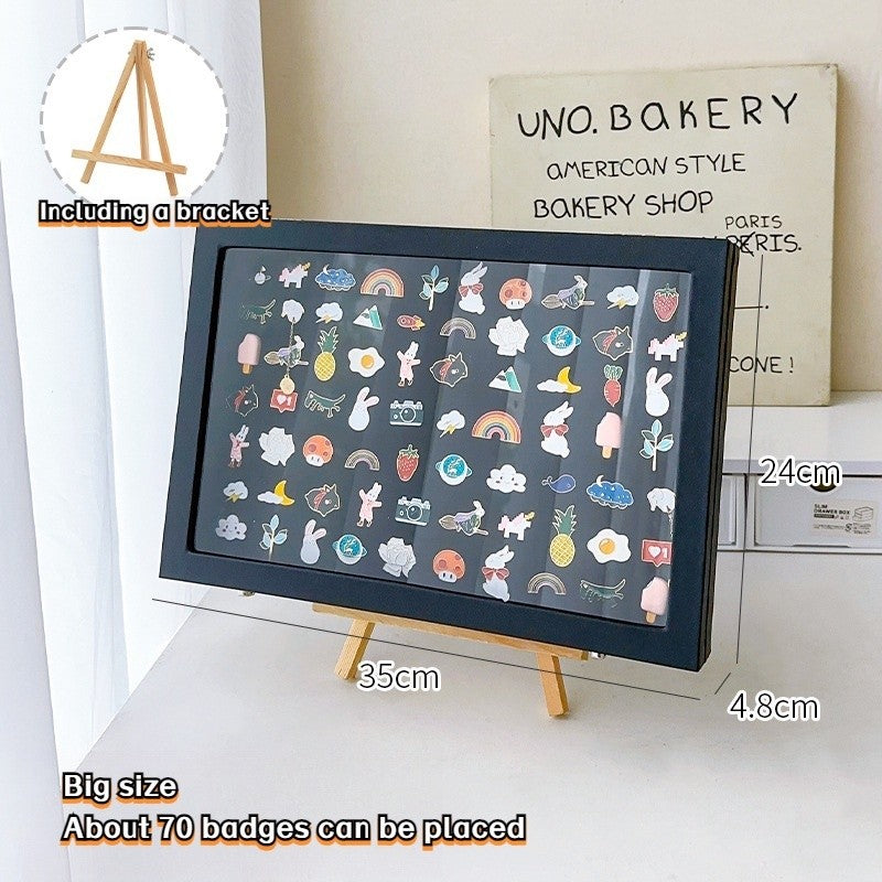 Badge storage and display box / medal transparent dustproof display rack / PU leather medal brooch badge photo frame