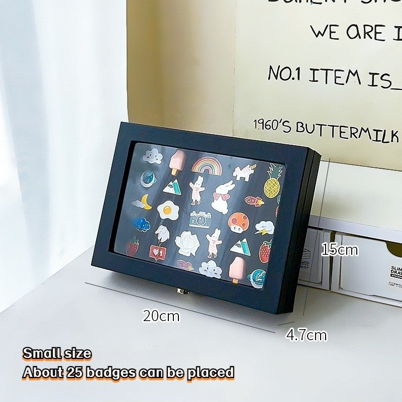 Badge storage and display box / medal transparent dustproof display rack / PU leather medal brooch badge photo frame