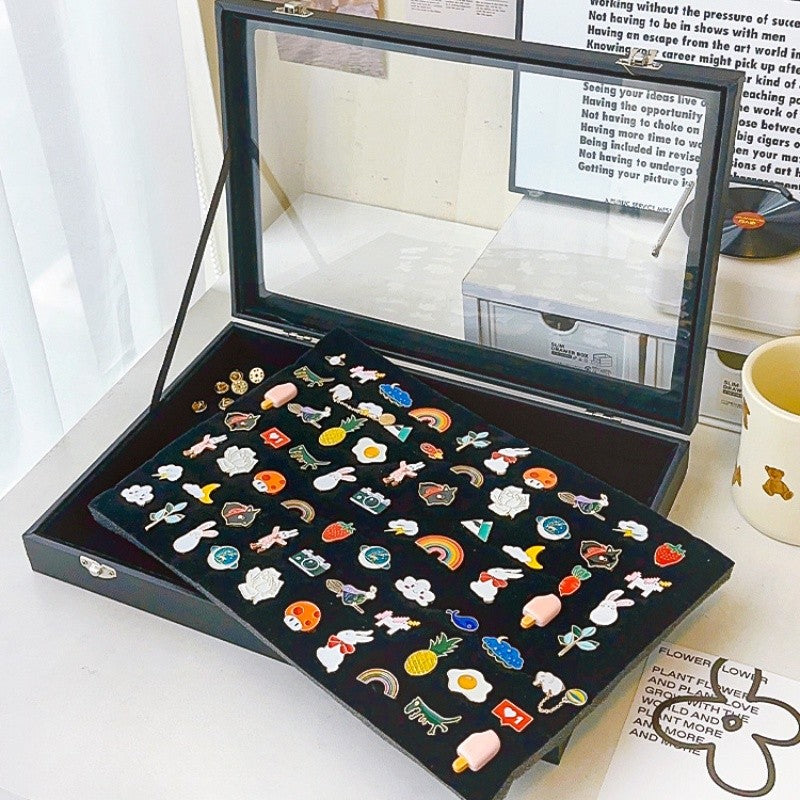 Badge storage and display box / medal transparent dustproof display rack / PU leather medal brooch badge photo frame