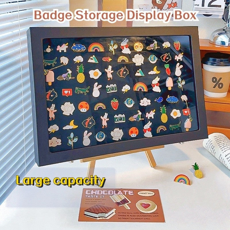 Badge storage and display box / medal transparent dustproof display rack / PU leather medal brooch badge photo frame