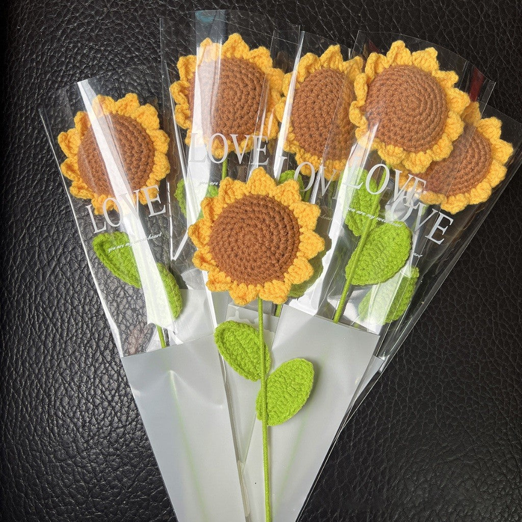 Hand-knitted Crochet Flowers Rose/Sunflower/Tulip/Daisy Crochet Flower Bouquet Gift for Mother Teacher