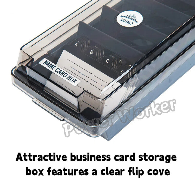 Desktop Business Card Storage Organizer Box, Large Capacity with Dividers & A‑Z Index Tabs for Office CardCase