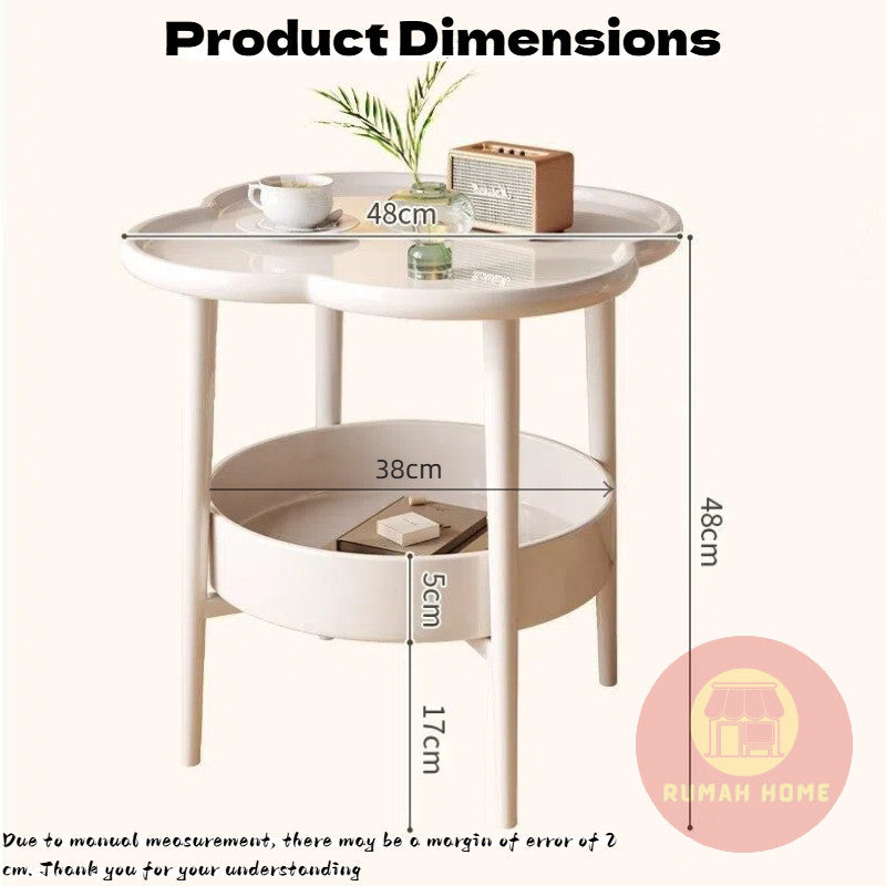2‑Tier Cream Side Table, Storage Movable Sofa End Table, Small Bedside Table for Living Room Bedroom Balcony