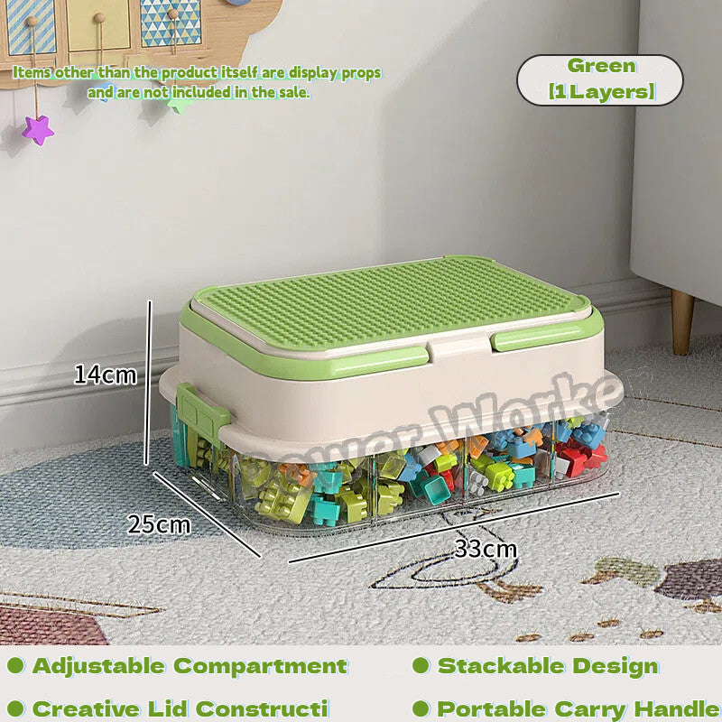 1/2/3Tier Stackable Building Block Storage Box for Kids | Small Toy Organizer with Lid | Transparent Container