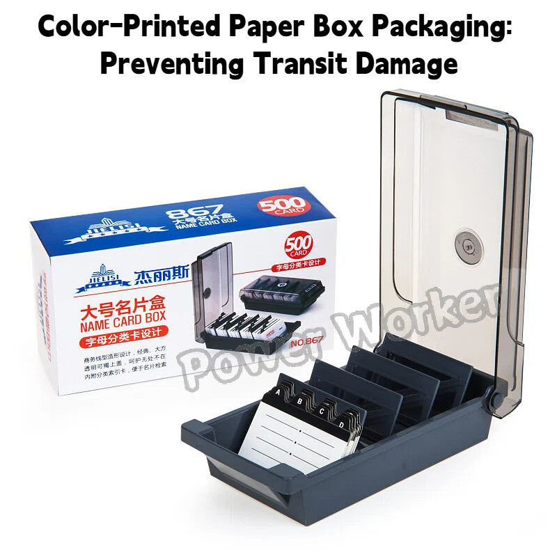 Desktop Business Card Storage Organizer Box, Large Capacity with Dividers & A‑Z Index Tabs for Office CardCase