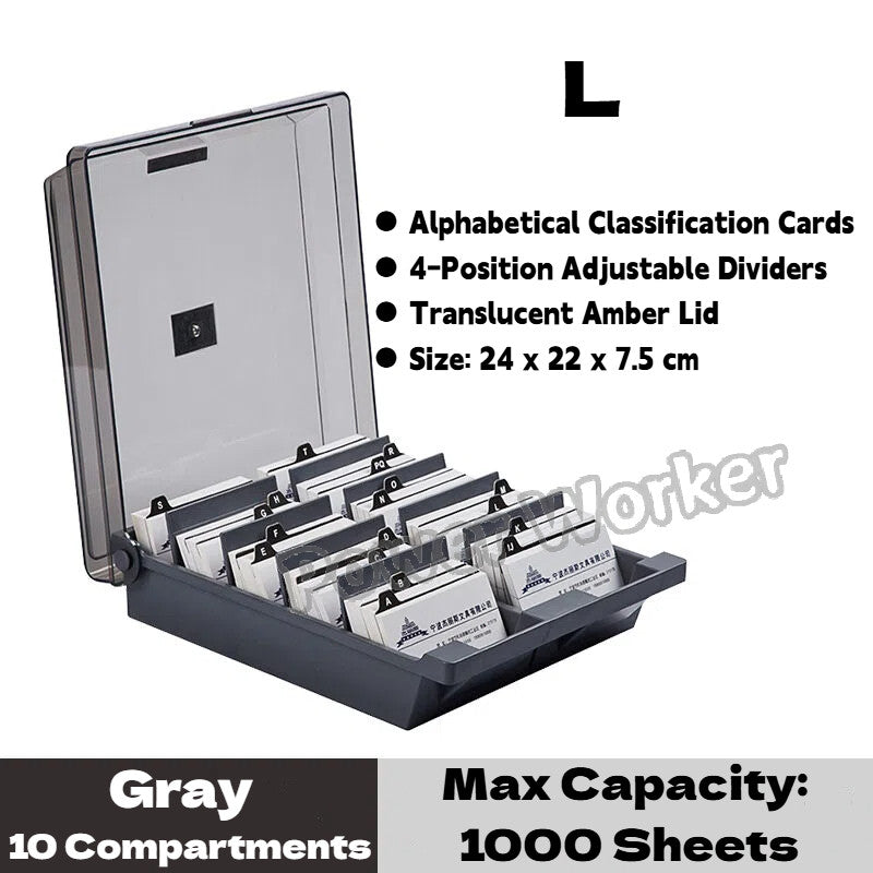 Desktop Business Card Storage Organizer Box, Large Capacity with Dividers & A‑Z Index Tabs for Office CardCase
