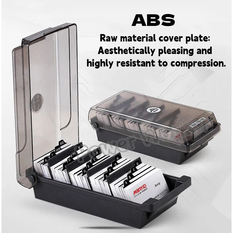 Desktop Business Card Storage Organizer Box, Large Capacity with Dividers & A‑Z Index Tabs for Office CardCase