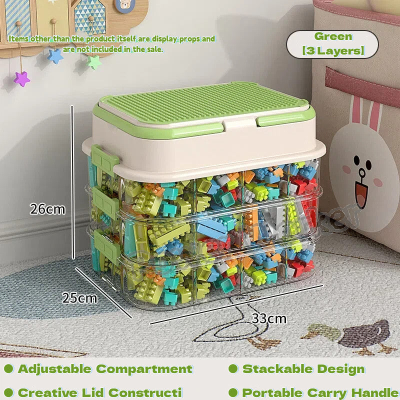 1/2/3Tier Stackable Building Block Storage Box for Kids | Small Toy Organizer with Lid | Transparent Container