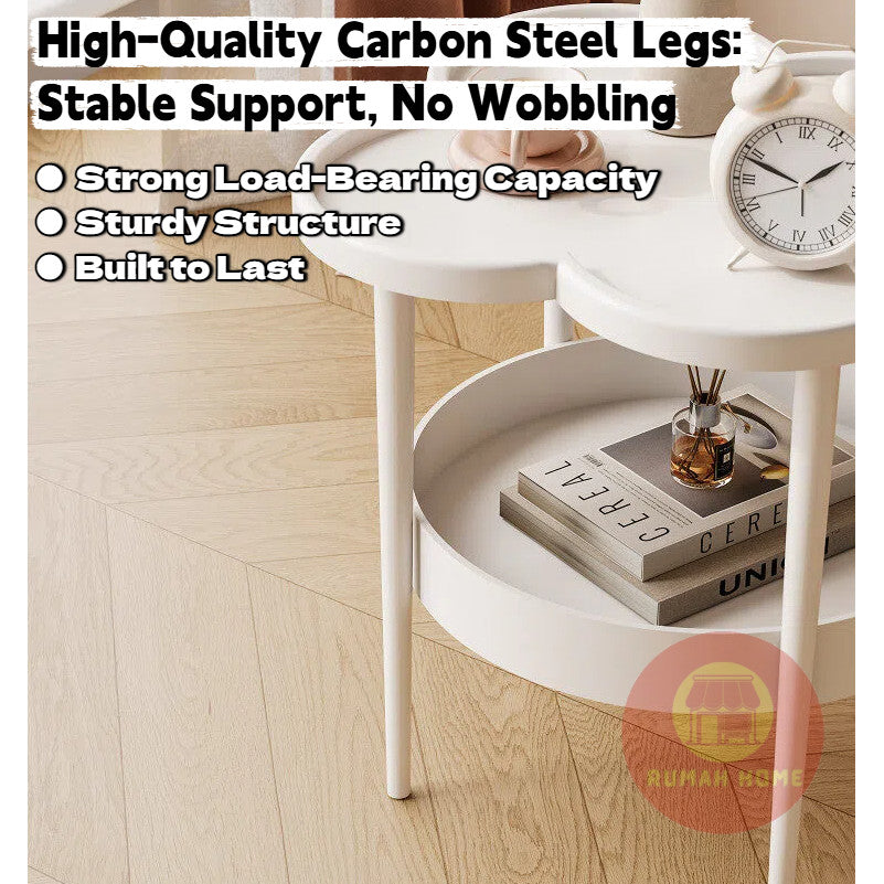 2‑Tier Cream Side Table, Storage Movable Sofa End Table, Small Bedside Table for Living Room Bedroom Balcony