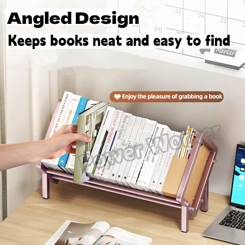 Sloped Tilting Carbon Steel Desktop Book shelf, Table Display Organizer for Office Document CD Storage
