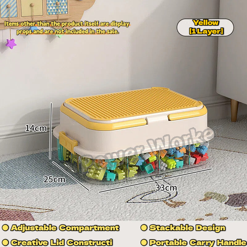 1/2/3Tier Stackable Building Block Storage Box for Kids | Small Toy Organizer with Lid | Transparent Container