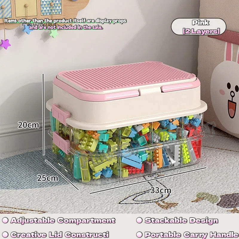 1/2/3Tier Stackable Building Block Storage Box for Kids | Small Toy Organizer with Lid | Transparent Container