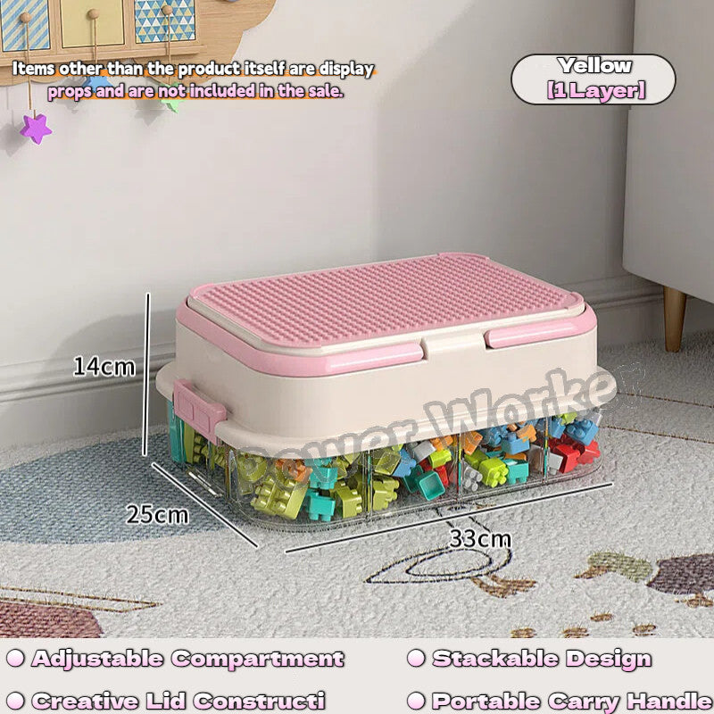 1/2/3Tier Stackable Building Block Storage Box for Kids | Small Toy Organizer with Lid | Transparent Container