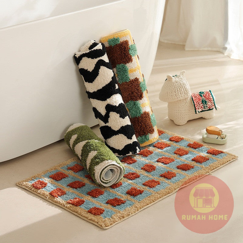 Retro-Style Bathroom Floor Mat Super Absorbent, Quick-Drying, Non-Slip, Stain-Resistant Carpet