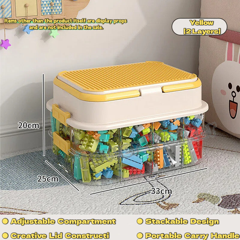 1/2/3Tier Stackable Building Block Storage Box for Kids | Small Toy Organizer with Lid | Transparent Container