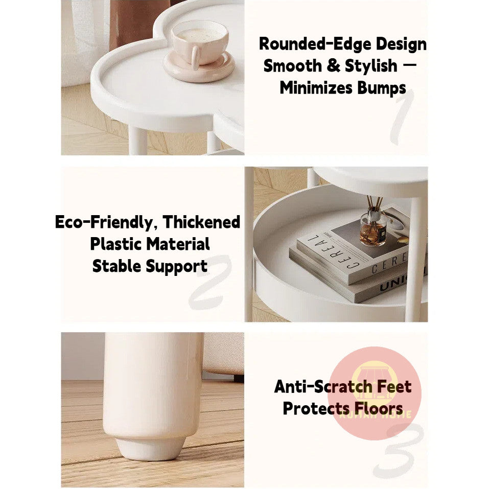 2‑Tier Cream Side Table, Storage Movable Sofa End Table, Small Bedside Table for Living Room Bedroom Balcony