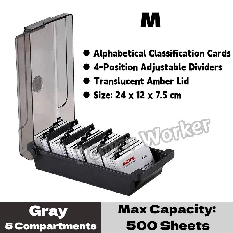 Desktop Business Card Storage Organizer Box, Large Capacity with Dividers & A‑Z Index Tabs for Office CardCase