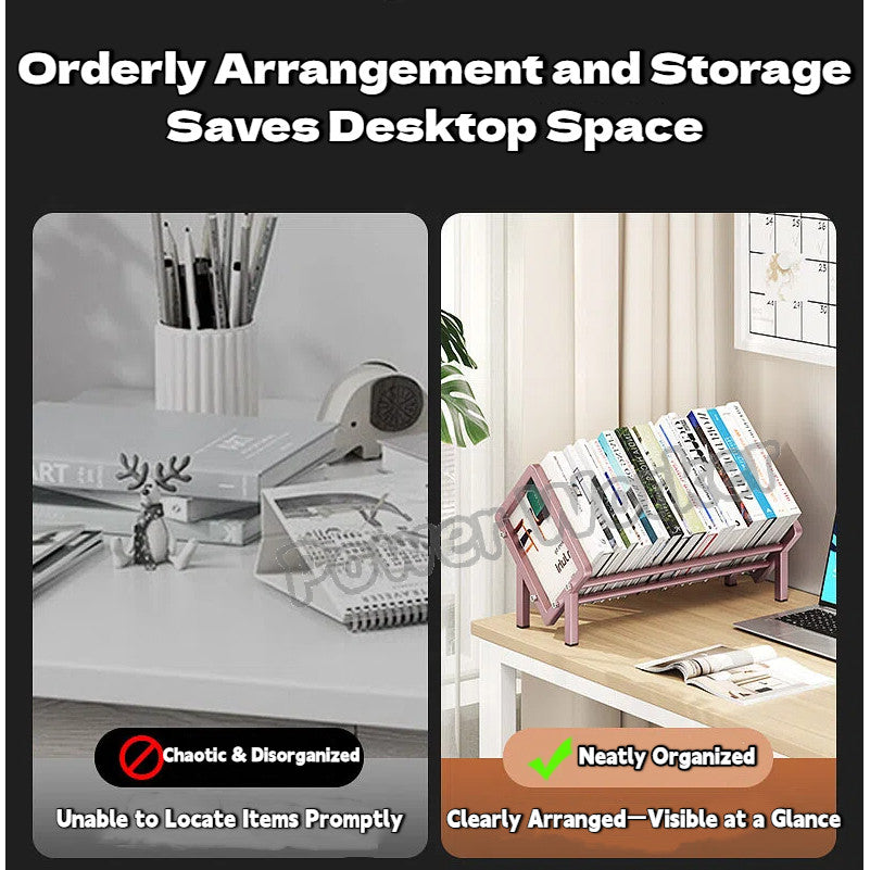 Sloped Tilting Carbon Steel Desktop Book shelf, Table Display Organizer for Office Document CD Storage