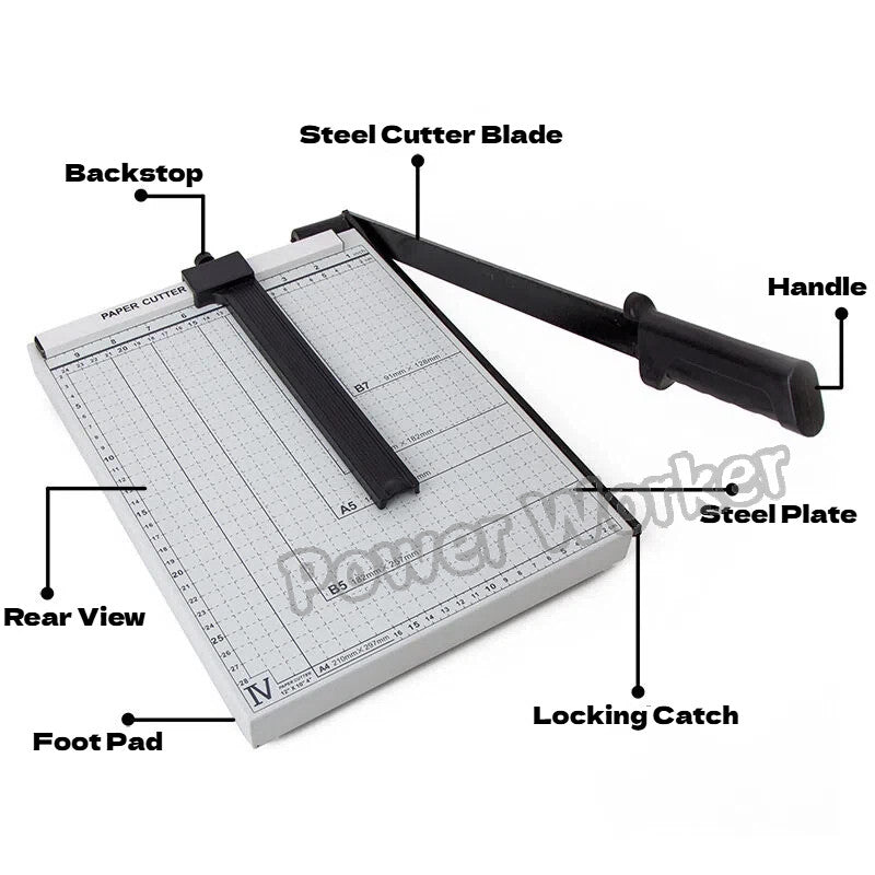 A4 Guillotine Paper Trimmer Cutter,12 Sheets Anti‑Slip Cutting Machine with Ruler for Office School Stationery