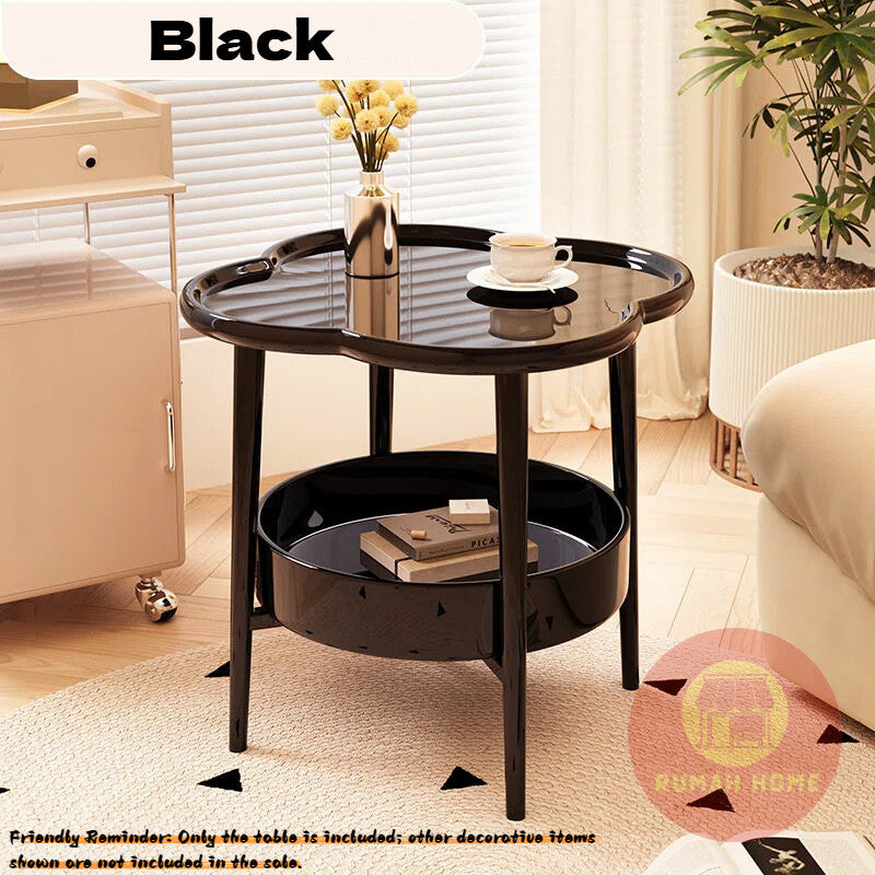 2‑Tier Cream Side Table, Storage Movable Sofa End Table, Small Bedside Table for Living Room Bedroom Balcony